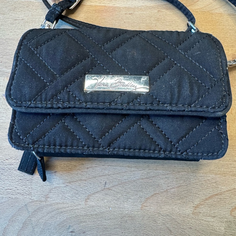 Vera Bradley Purse Mini Micro Black Quilted Crossbody Wristlet Organizer Strap